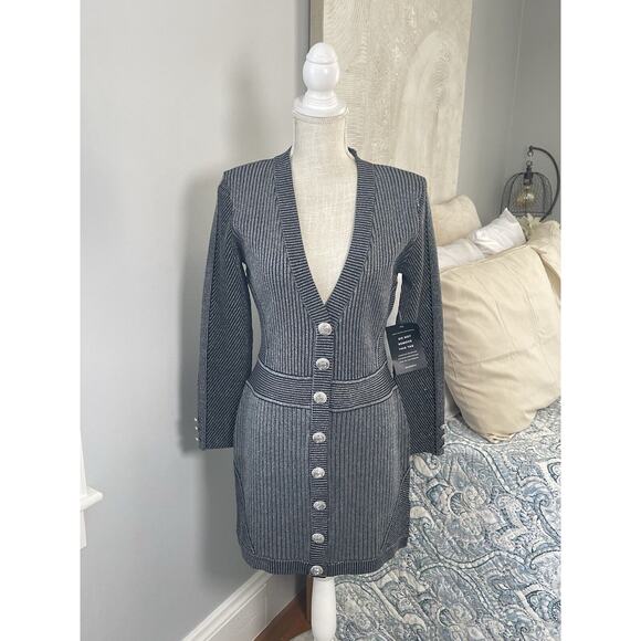 Retrofete Zem Dress in Metallic Black XL Ribbed Bodycon Cocktail - Picture 5 of 16